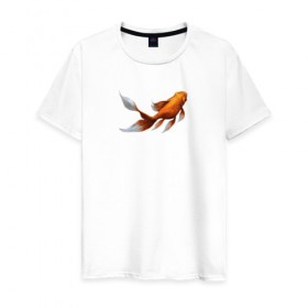 Мужская футболка хлопок с принтом Золотая Рыбка в Петрозаводске, 100% хлопок | прямой крой, круглый вырез горловины, длина до линии бедер, слегка спущенное плечо. | Тематика изображения на принте: золотая рыбка | рыба. рисунок