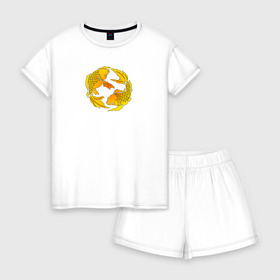 Женская пижама с шортиками хлопок с принтом Золотые Рыбы в Петрозаводске, 100% хлопок | футболка прямого кроя, шорты свободные с широкой мягкой резинкой | золотые рыбы | рисунок | рыбы