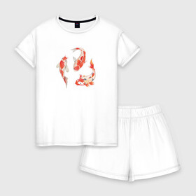 Женская пижама с шортиками хлопок с принтом Карп Кои в Петрозаводске, 100% хлопок | футболка прямого кроя, шорты свободные с широкой мягкой резинкой | карп | карп кои | рисунок | рыба
