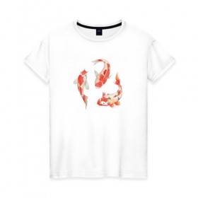 Женская футболка хлопок с принтом Карп Кои в Петрозаводске, 100% хлопок | прямой крой, круглый вырез горловины, длина до линии бедер, слегка спущенное плечо | карп | карп кои | рисунок | рыба