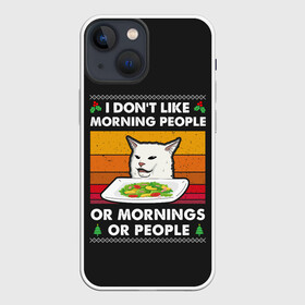 Чехол для iPhone 13 mini с принтом Woman Yelling at Cat в Петрозаводске,  |  | cat | cats | christmas | mem | meme | memes | new year | xmas | вязаный | женщина | кот | кричит | мем | мемы | на кота | новый год | рождество | свитер