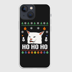Чехол для iPhone 13 mini с принтом Woman Yelling at Cat в Петрозаводске,  |  | cat | cats | christmas | mem | meme | memes | new year | xmas | вязаный | женщина | кот | кричит | мем | мемы | на кота | новый год | рождество | свитер