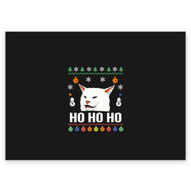 Поздравительная открытка с принтом Woman Yelling at Cat в Петрозаводске, 100% бумага | плотность бумаги 280 г/м2, матовая, на обратной стороне линовка и место для марки
 | Тематика изображения на принте: cat | cats | christmas | mem | meme | memes | new year | xmas | вязаный | женщина | кот | кричит | мем | мемы | на кота | новый год | рождество | свитер