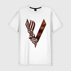Мужская футболка хлопок Slim с принтом vikings в Петрозаводске, 92% хлопок, 8% лайкра | приталенный силуэт, круглый вырез ворота, длина до линии бедра, короткий рукав | nord | north | vikings | викинги | норвегия | север | скандинавия