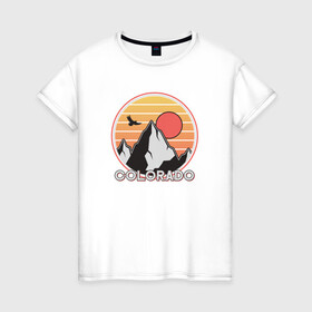 Женская футболка хлопок с принтом Колорадо в Петрозаводске, 100% хлопок | прямой крой, круглый вырез горловины, длина до линии бедер, слегка спущенное плечо | colorado | горы | сша | туризм | штат