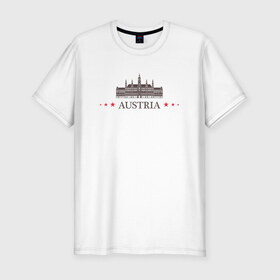 Мужская футболка хлопок Slim с принтом Австрия в Петрозаводске, 92% хлопок, 8% лайкра | приталенный силуэт, круглый вырез ворота, длина до линии бедра, короткий рукав | вена | достопримечательность | ратуша | страна