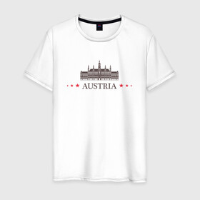 Мужская футболка хлопок с принтом Австрия в Петрозаводске, 100% хлопок | прямой крой, круглый вырез горловины, длина до линии бедер, слегка спущенное плечо. | вена | достопримечательность | ратуша | страна