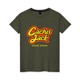 Женская футболка хлопок с принтом Cactus Jack в Петрозаводске, 100% хлопок | прямой крой, круглый вырез горловины, длина до линии бедер, слегка спущенное плечо | reeses puffs | travis scott | джэк | кактус | трэвис скотт
