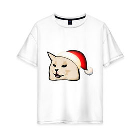Женская футболка хлопок Oversize с принтом woman yelling at cat в Петрозаводске, 100% хлопок | свободный крой, круглый ворот, спущенный рукав, длина до линии бедер
 | happy new year | mem | woman yelling at cat | женщина кричит на кота | мем | новый год