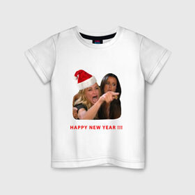 Детская футболка хлопок с принтом woman yelling at cat в Петрозаводске, 100% хлопок | круглый вырез горловины, полуприлегающий силуэт, длина до линии бедер | happy new year | mem | woman yelling at cat | женщина кричит на кота | мем | новый год