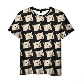Мужская футболка 3D с принтом woman yelling at cat в Петрозаводске, 100% полиэфир | прямой крой, круглый вырез горловины, длина до линии бедер | Тематика изображения на принте: mem | woman yelling at cat | женщина кричит на кота | мем