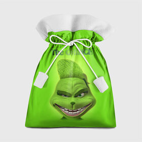 Подарочный 3D мешок с принтом Grinch Face в Петрозаводске, 100% полиэстер | Размер: 29*39 см | christmas | claus | grinch stole | how the | jingle | merry | santa | гринч | гуманоид | диккенс | ктоград | олени | рождество | снежинки | чарльз