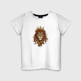 Детская футболка хлопок с принтом Король Лев в Петрозаводске, 100% хлопок | круглый вырез горловины, полуприлегающий силуэт, длина до линии бедер | голова животного | король лев | корона | лев | рисунок