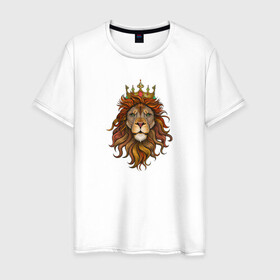 Мужская футболка хлопок с принтом Король Лев в Петрозаводске, 100% хлопок | прямой крой, круглый вырез горловины, длина до линии бедер, слегка спущенное плечо. | голова животного | король лев | корона | лев | рисунок