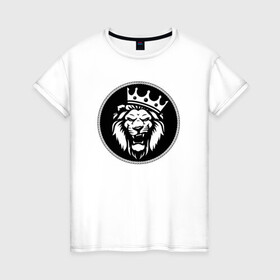 Женская футболка хлопок с принтом Король Лев в Петрозаводске, 100% хлопок | прямой крой, круглый вырез горловины, длина до линии бедер, слегка спущенное плечо | голова животного | король лев | корона | лев | рисунок