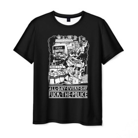 Мужская футболка 3D с принтом Fuck the police в Петрозаводске, 100% полиэфир | прямой крой, круглый вырез горловины, длина до линии бедер | hooligan | police | протест