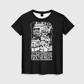 Женская футболка 3D с принтом Fuck the police в Петрозаводске, 100% полиэфир ( синтетическое хлопкоподобное полотно) | прямой крой, круглый вырез горловины, длина до линии бедер | hooligan | police | протест