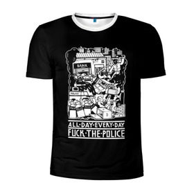 Мужская футболка 3D спортивная с принтом Fuck the police в Петрозаводске, 100% полиэстер с улучшенными характеристиками | приталенный силуэт, круглая горловина, широкие плечи, сужается к линии бедра | hooligan | police | протест
