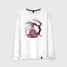 Мужской свитшот хлопок с принтом Будда Сакура в Петрозаводске, 100% хлопок |  | buddha | medidate | medidation | sakura | yoga | буда | будда | йога | медитация | сакура | япония