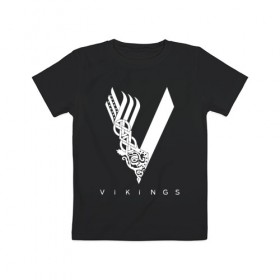 Детская футболка хлопок с принтом VIKINGS. в Петрозаводске, 100% хлопок | круглый вырез горловины, полуприлегающий силуэт, длина до линии бедер | series | series vikings | vikings | викинги | сериал | сериал викинги