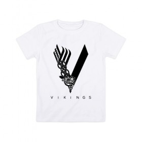 Детская футболка хлопок с принтом VIKINGS. в Петрозаводске, 100% хлопок | круглый вырез горловины, полуприлегающий силуэт, длина до линии бедер | series | series vikings | vikings | викинги | сериал | сериал викинги
