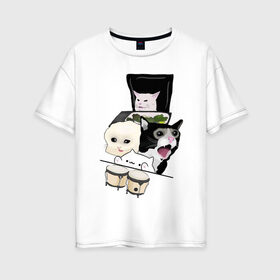 Женская футболка хлопок Oversize с принтом woman yelling at cat в Петрозаводске, 100% хлопок | свободный крой, круглый ворот, спущенный рукав, длина до линии бедер
 | mem | woman yelling at cat | женщина кричит на кота | мем