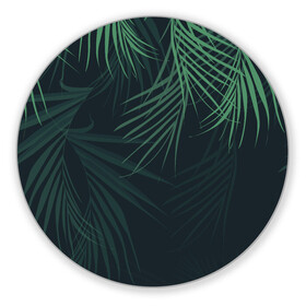 Коврик для мышки круглый с принтом Пальмовый узор в Петрозаводске, резина и полиэстер | круглая форма, изображение наносится на всю лицевую часть | Тематика изображения на принте: джунгли | зелёный | лепестки | лепесток | лес | листья | пальма | пальмы | папоротник | салатовый | тропики | черный