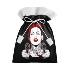 Подарочный 3D мешок с принтом Woman is holding a gun в Петрозаводске, 100% полиэстер | Размер: 29*39 см | Тематика изображения на принте: girl | guns | tattoo | woman | девушка | красотка | масоны | оружие | пистолеты | тату | треугольник