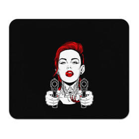 Коврик для мышки прямоугольный с принтом Woman is holding a gun в Петрозаводске, натуральный каучук | размер 230 х 185 мм; запечатка лицевой стороны | girl | guns | tattoo | woman | девушка | красотка | масоны | оружие | пистолеты | тату | треугольник