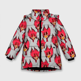 Зимняя куртка для девочек 3D с принтом Hazbin Hotel в Петрозаводске, ткань верха — 100% полиэстер; подклад — 100% полиэстер, утеплитель — 100% полиэстер. | длина ниже бедра, удлиненная спинка, воротник стойка и отстегивающийся капюшон. Есть боковые карманы с листочкой на кнопках, утяжки по низу изделия и внутренний карман на молнии. 

Предусмотрены светоотражающий принт на спинке, радужный светоотражающий элемент на пуллере молнии и на резинке для утяжки. | alastor | hazbin hotel | аластор | ангел пыли | вегги | мульт | ниффти | отель хазбин | сериал | сэр пентиус | том тренч | хаск | чарли | черри | энджел даст