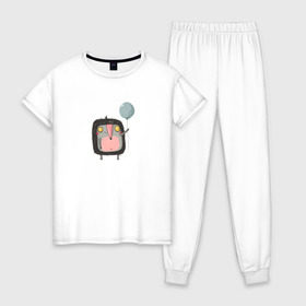 Женская пижама хлопок с принтом Ёжик в Петрозаводске, 100% хлопок | брюки и футболка прямого кроя, без карманов, на брюках мягкая резинка на поясе и по низу штанин | cartoon | ёжик | шарик