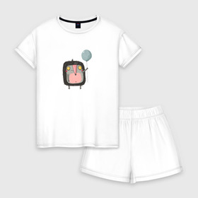 Женская пижама с шортиками хлопок с принтом Ёжик в Петрозаводске, 100% хлопок | футболка прямого кроя, шорты свободные с широкой мягкой резинкой | cartoon | ёжик | шарик