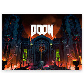 Поздравительная открытка с принтом DOOM - Hellgate в Петрозаводске, 100% бумага | плотность бумаги 280 г/м2, матовая, на обратной стороне линовка и место для марки
 | Тематика изображения на принте: doom | eternal | game | gate | hell | horror | ад | врата | дум | игра | персонаж | хоррор | шутер