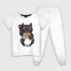 Детская пижама хлопок с принтом Totoro Maneki Neko в Петрозаводске, 100% хлопок |  брюки и футболка прямого кроя, без карманов, на брюках мягкая резинка на поясе и по низу штанин
 | cat | forest | friend | ghibli | japan | keeper | miyazaki | nature | neigbor | neighbour | totoro | анимация | аниме | гибли | друг | животные | кот | котенок | котик | кошка | лес | любовь | милый | мир | миядзаки | мульт | мультфильм