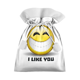 Подарочный 3D мешок с принтом I like you в Петрозаводске, 100% полиэстер | Размер: 29*39 см | Тематика изображения на принте: emoji | зубы | интернет | любовь | мем | настроение | симпатия | смайл | смайлик | улыбка | эмоджи