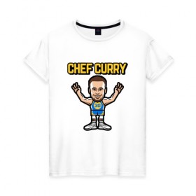 Женская футболка хлопок с принтом Chef Curry в Петрозаводске, 100% хлопок | прямой крой, круглый вырез горловины, длина до линии бедер, слегка спущенное плечо | and1 | basketball | curry | game | golden state | nba | player | slam dunk | sport | stephen | streetball | team | warriors | баскетбол | баскетболист | игра | игрок | карри | мяч | нба | победа | слэм данк | спорт | стефен | тренер | чемпион