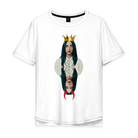 Мужская футболка хлопок Oversize с принтом Билли Айлиш в Петрозаводске, 100% хлопок | свободный крой, круглый ворот, “спинка” длиннее передней части | билли айлиш | дама | дьявол | знаменитость | королева | корона | рога