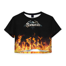 Женская футболка Cropp-top с принтом Sabaton в Петрозаводске, 100% полиэстер | круглая горловина, длина футболки до линии талии, рукава с отворотами | music | rock | sabaton | музыка | рок | сабатон