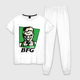 Женская пижама хлопок с принтом BFG в Петрозаводске, 100% хлопок | брюки и футболка прямого кроя, без карманов, на брюках мягкая резинка на поясе и по низу штанин | bfg | doom | doom eternal | дум