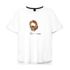 Мужская футболка хлопок Oversize с принтом Наушники в Петрозаводске, 100% хлопок | свободный крой, круглый ворот, “спинка” длиннее передней части | 