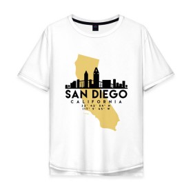 Мужская футболка хлопок Oversize с принтом Сан-Диего (Калифрния) в Петрозаводске, 100% хлопок | свободный крой, круглый ворот, “спинка” длиннее передней части | america | california | city | travel | usa | америка | город | европа | калифорния | карта | мир | приключение | путешествие | сан диего | столица | страна | сша | туризм | турист | флаг