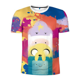 Мужская футболка 3D спортивная с принтом Adventure Time в Петрозаводске, 100% полиэстер с улучшенными характеристиками | приталенный силуэт, круглая горловина, широкие плечи, сужается к линии бедра | Тематика изображения на принте: adventure time | dsgnosadchaya | vdosadir | бимо | время приключений | джейк | пендлтон уорд | пупырка | финн