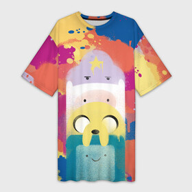 Платье-футболка 3D с принтом Adventure Time в Петрозаводске,  |  | adventure time | dsgnosadchaya | vdosadir | бимо | время приключений | джейк | пендлтон уорд | пупырка | финн