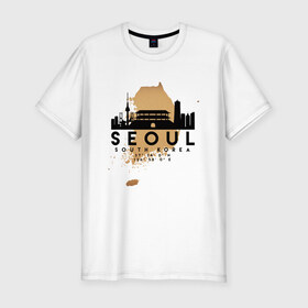 Мужская футболка хлопок Slim с принтом Сеул (Южная Корея) в Петрозаводске, 92% хлопок, 8% лайкра | приталенный силуэт, круглый вырез ворота, длина до линии бедра, короткий рукав | city | korea | seoul | travel | город | европа | карта | корея | мир | приключение | путешествие | сеул | столица | страна | туризм | турист | флаг