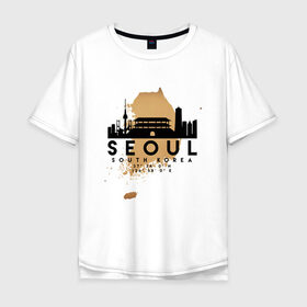 Мужская футболка хлопок Oversize с принтом Сеул (Южная Корея) в Петрозаводске, 100% хлопок | свободный крой, круглый ворот, “спинка” длиннее передней части | city | korea | seoul | travel | город | европа | карта | корея | мир | приключение | путешествие | сеул | столица | страна | туризм | турист | флаг