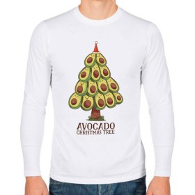 Мужской лонгслив хлопок с принтом Елочка Авокадо в Петрозаводске, 100% хлопок |  | avocado | christmas | deer | new year | santa | tree | winter | авокадо | дед мороз | ёлочка | зима | зимние | новый год | санта