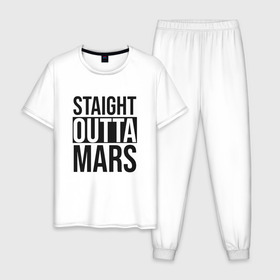 Мужская пижама хлопок с принтом Прямиком с Марса в Петрозаводске, 100% хлопок | брюки и футболка прямого кроя, без карманов, на брюках мягкая резинка на поясе и по низу штанин
 | Тематика изображения на принте: earth | mars | moon | nasa | space | астронавт | гагарин | галактика | земля | инопланетянин | комета | космонавт | космос | красный | луна | марс | марсианин | метеорит | наса | нло | планета | пришелец | ракета