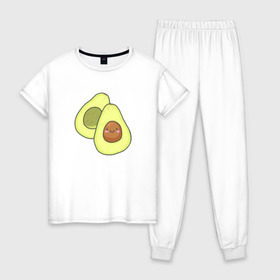 Женская пижама хлопок с принтом Авокадо в Петрозаводске, 100% хлопок | брюки и футболка прямого кроя, без карманов, на брюках мягкая резинка на поясе и по низу штанин | авокадо | рисунок