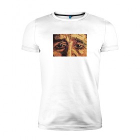 Мужская футболка премиум с принтом искусство в Петрозаводске, 92% хлопок, 8% лайкра | приталенный силуэт, круглый вырез ворота, длина до линии бедра, короткий рукав | взгляд | глаза | живопись | искусство | картина | масло | мужчина