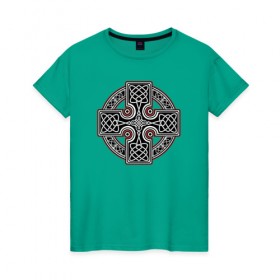 Женская футболка хлопок с принтом Кельтский крест в Петрозаводске, 100% хлопок | прямой крой, круглый вырез горловины, длина до линии бедер, слегка спущенное плечо | кельтские | кельтский | крест | культура | славяне